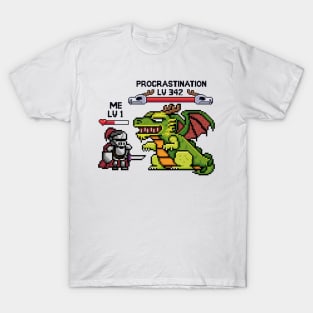 Pixel Warrior: Conquering Procrastination in Pixels T-Shirt